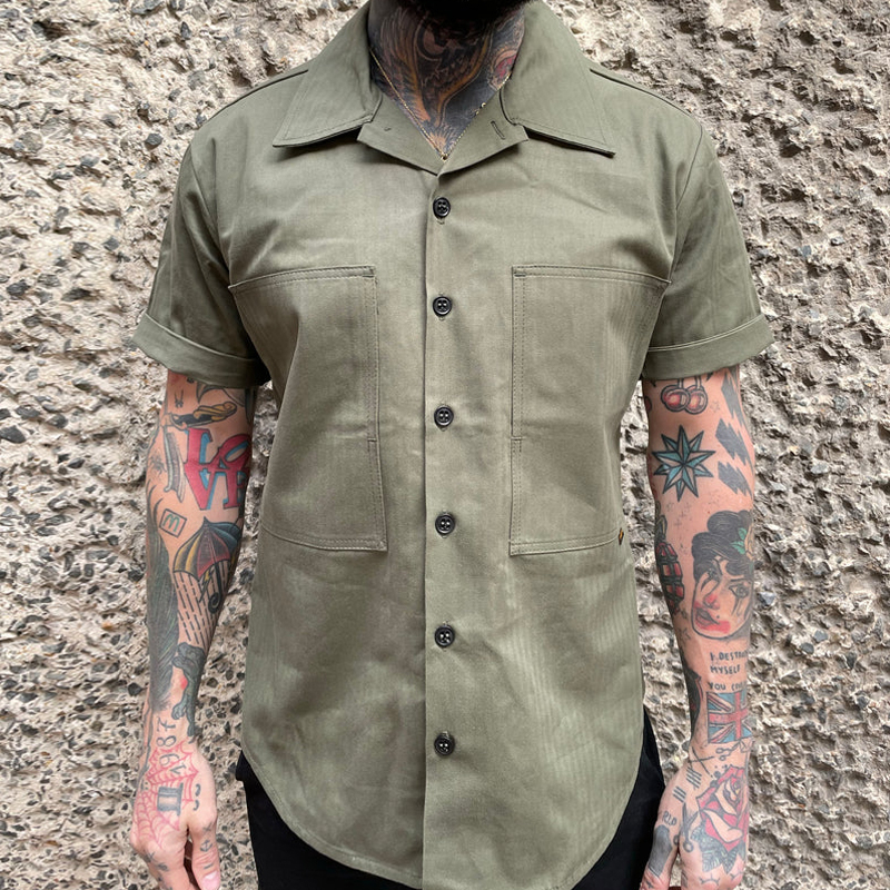 7oz Cotton Herringbone Oversized Patch Pocket Short Sleeve Shirt