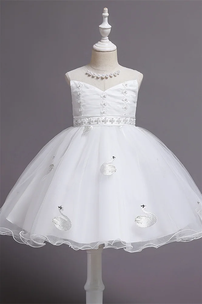 Bellasprom Sleeveless Tulle Flower Girl Dress With Pearls