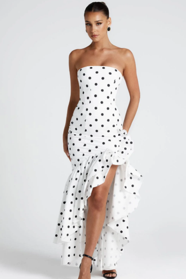 White Summer Semi-formal Polka Dots Split Prom Dress ZT0642