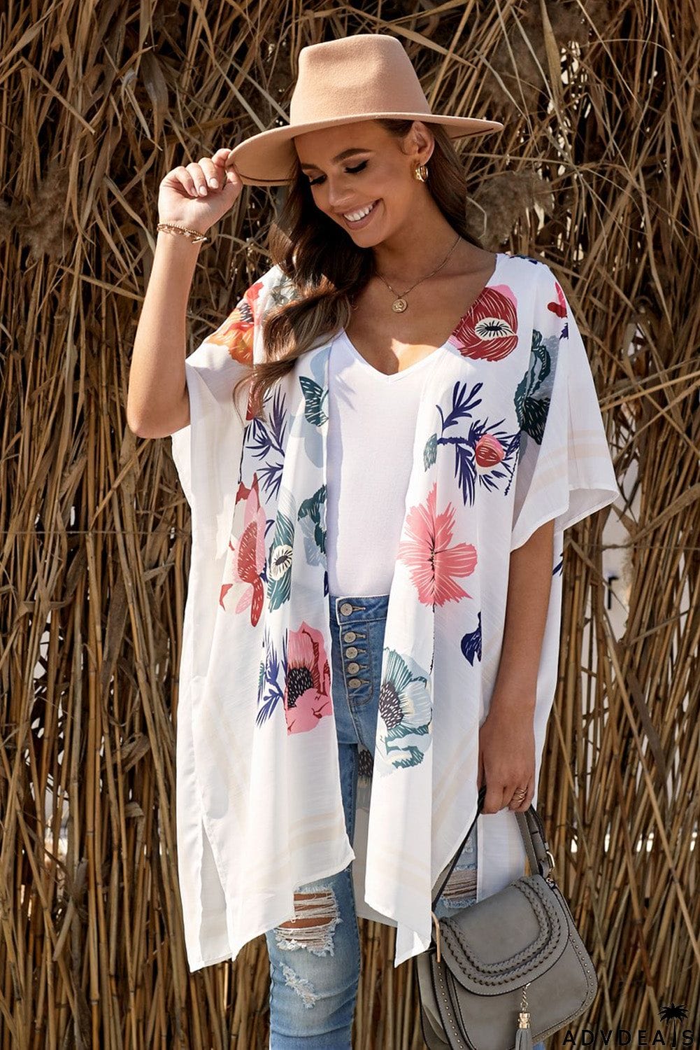 Waterfall Short Sleeve Floral Print Cardigan