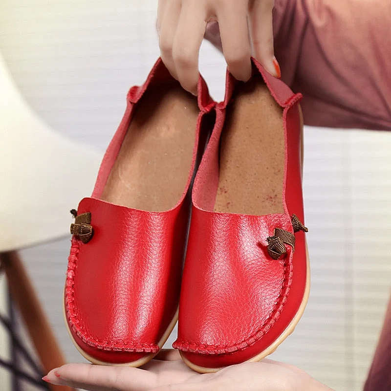 Women's Leather Shoes Flat Bottom Ladies Casual Mom Shoes Soft Loafers Women's Shallow Summer Comfort Flats Nursing Shoes Female
