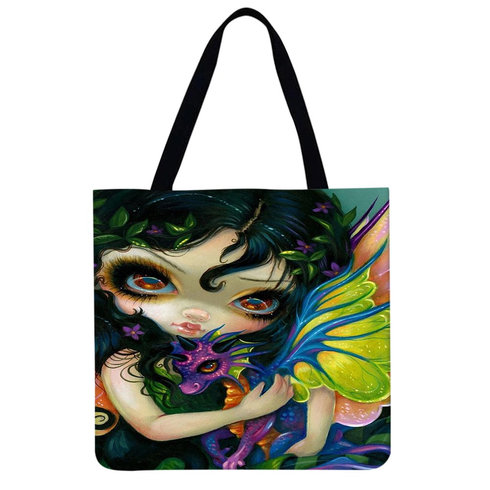Linen Tote Bag - Cartoon Girl
