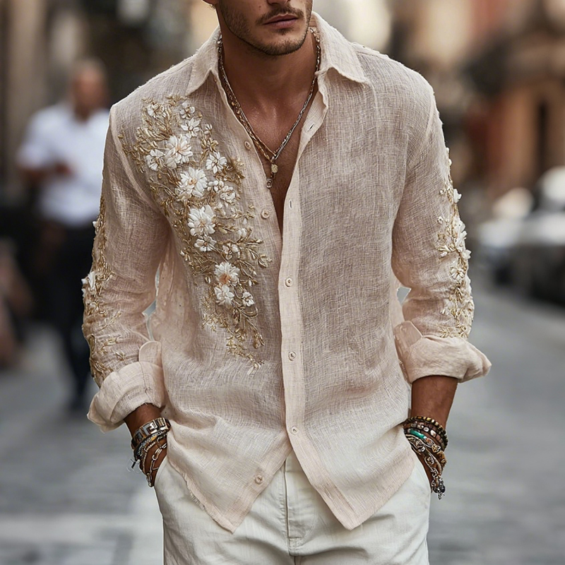 Men's Japanese Floral Art Comfy Linen Shirt  artssus