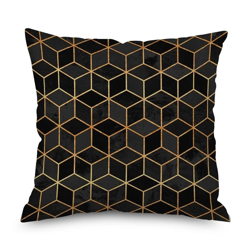 Nordic Marble Geometric Printed Cushion Cover Polyester Throw Pillow Cases for Sofa Car Black Home Decorative Pillowcase 45*45cm
