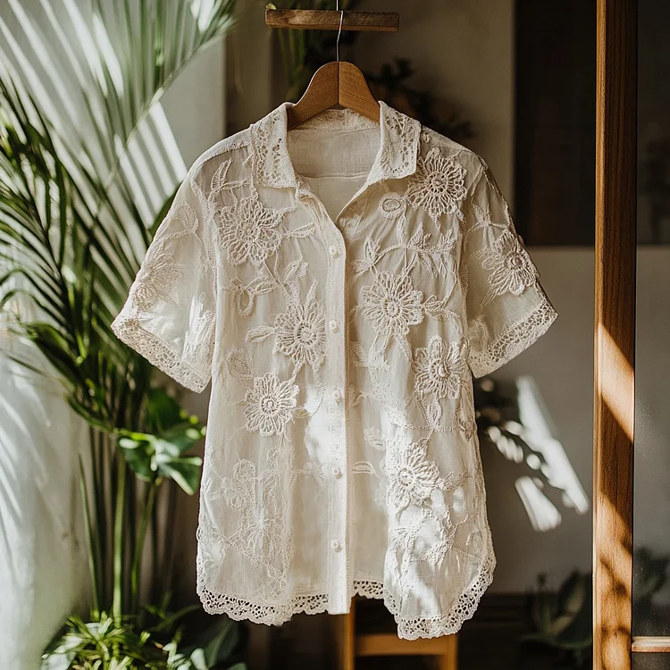 Women's Lovely Floral Lace Embroidery Art Shirt