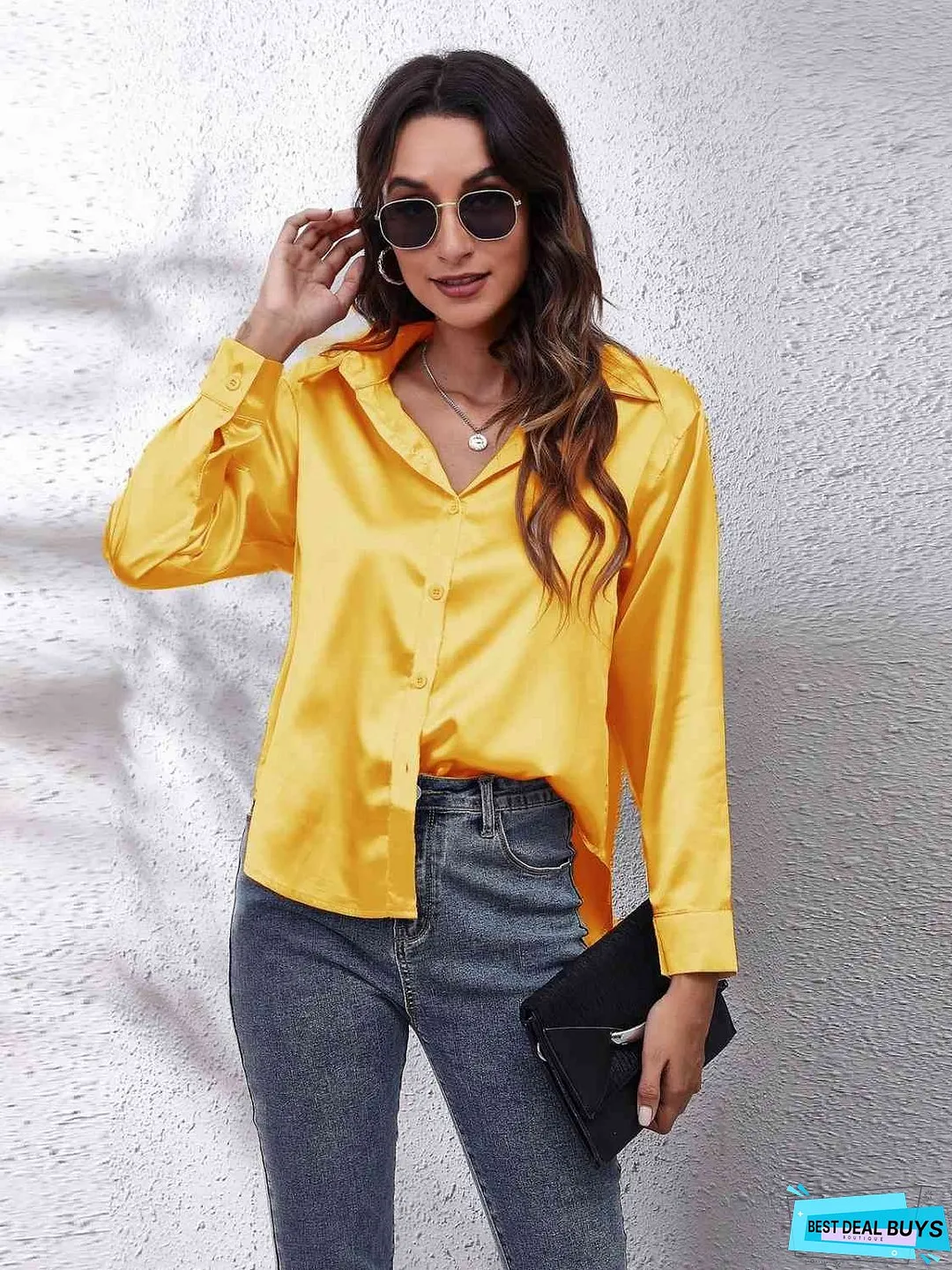 Collared Neck Buttoned Long Sleeve Shirt