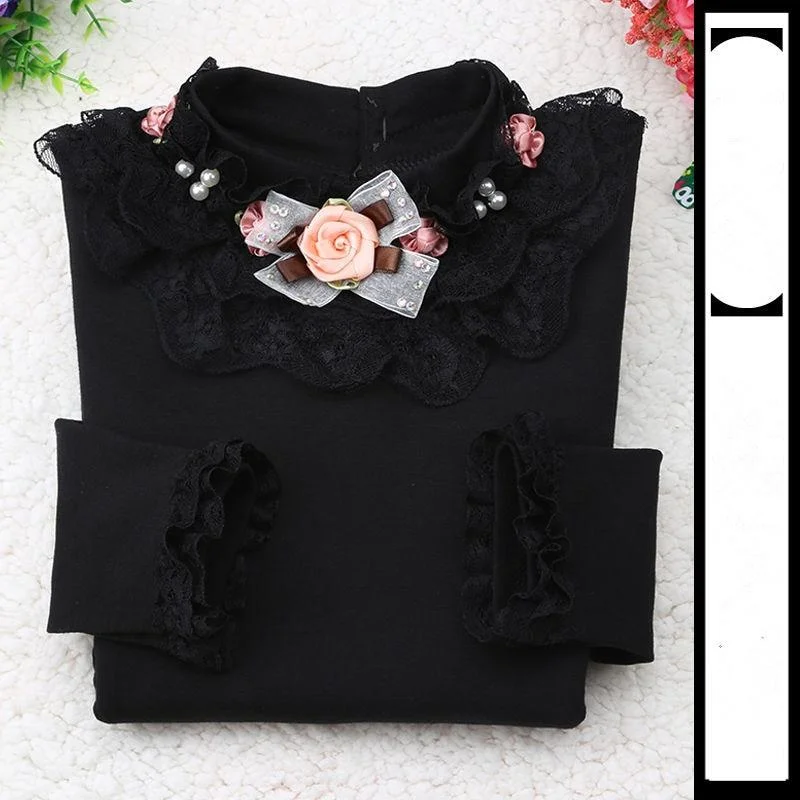 2021 Spring Autumn Cotton Children Base T Shirts Baby Girls Clothes Long Sleeve Floral Casual T Shirt Tops Kids Lace T shirt