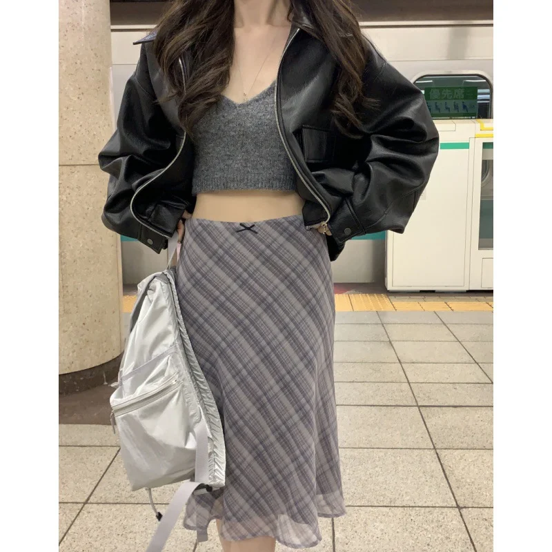 Uveng Uveng Chic Spring French Vintage High Waist Cover Across The Bing Lattice Tidive Dress Fishtail Skirt Half-Dress Girl