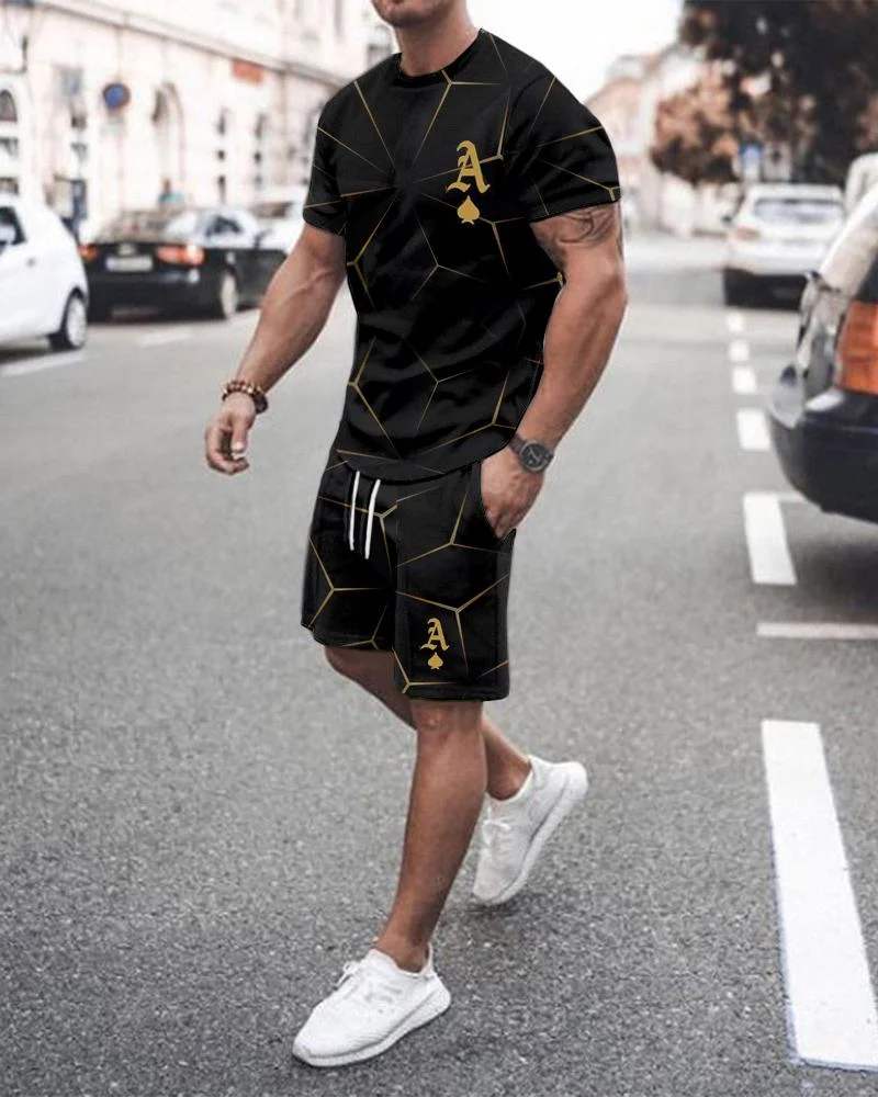 Men's A-line printed casual sports suit