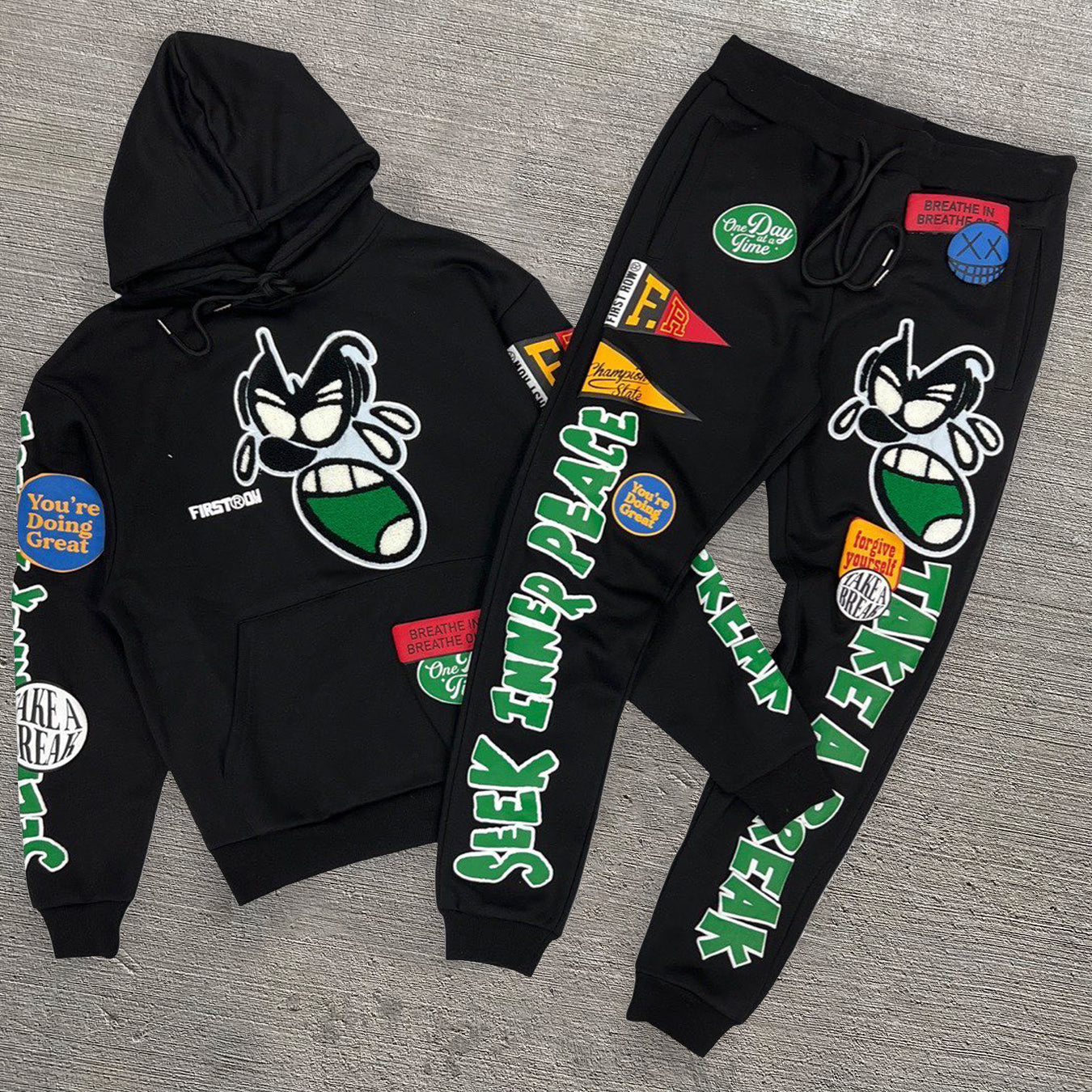 Mosquito casual street print sports hoodie two-piece set
