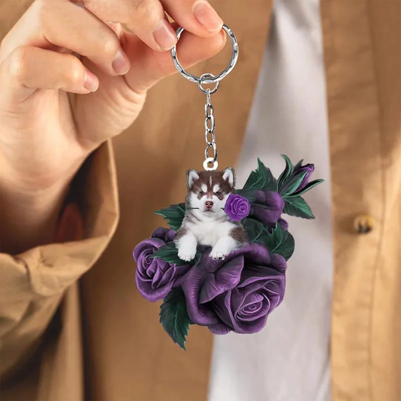 VigorDaily Husky In Purple Rose Acrylic Keychain PR047