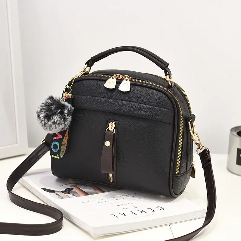 PU Leather Handbag For Women Girl Fashion Tassel Messenger Bags With Ball Bolsa Female Shoulder Bags Ladies Party Crossby Bag
