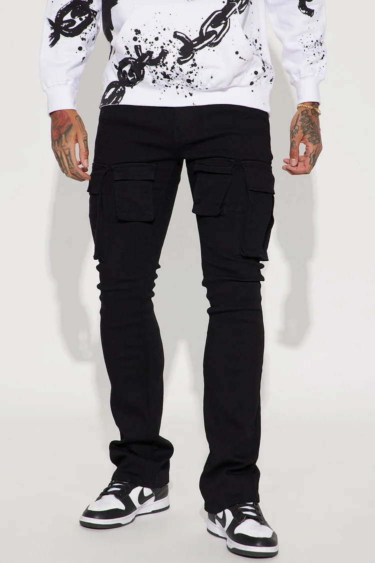 Keep Moving Stacked Skinny Cargo Jeans - Black