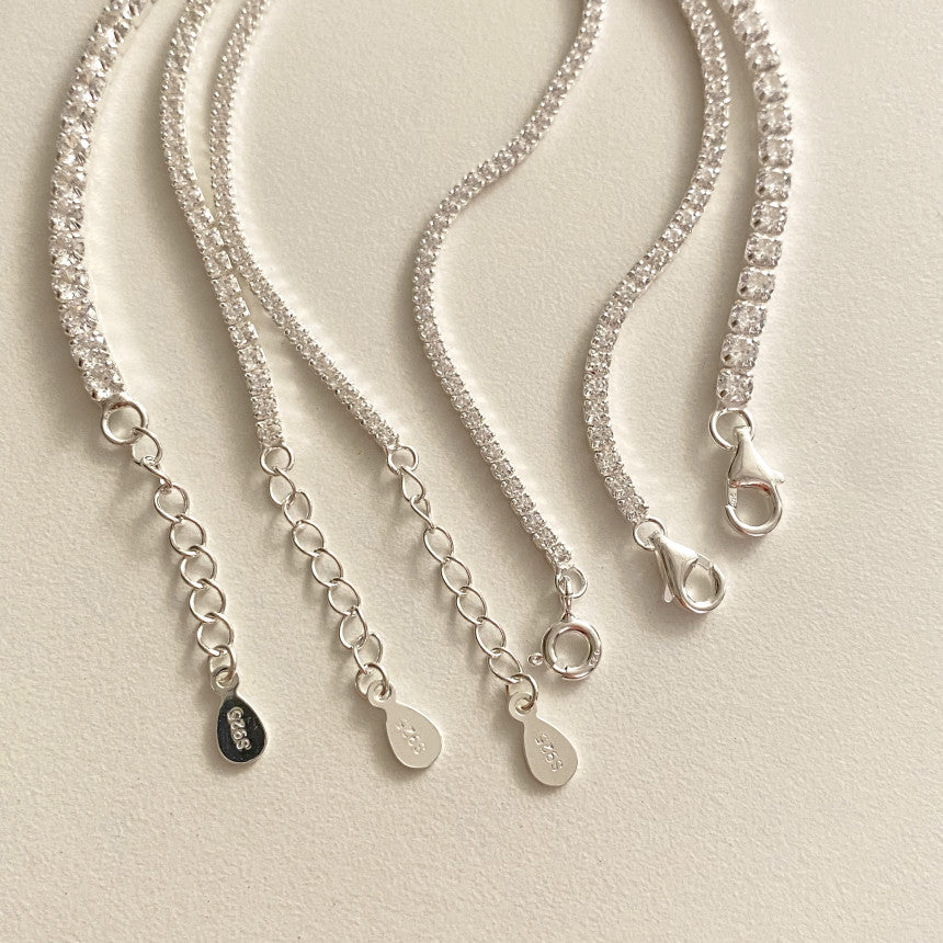 925 Sterling Silver Korean Circle Polka Dot Round Silver Diamond Inlay Bracelets