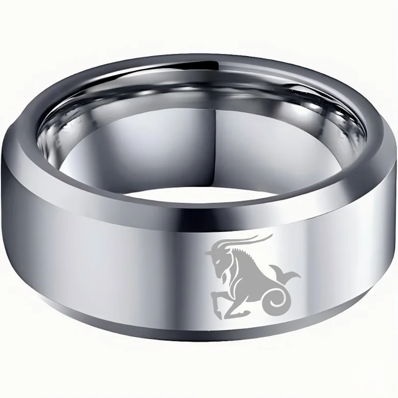Sliver Edges and Laser Etched Wedding Bands Comfort Fit Mens Womens Sliver Capricorn Tungsten Carbide Rings 4MM 6MM 8MM Width
