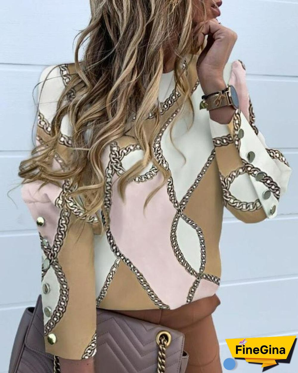 Women's Long Sleeve Round Neck Metal Button Top Blouse Women Solid Color Slim Bodycon Polo Shirts Ladies Tops