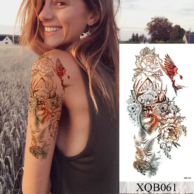 Waterproof Temporary Tattoo Sticker Old School Rose Lotus Flash Tattoos Flower Lace Body Art Arm Fake Tatoo Women Men
