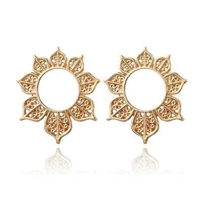 Vintage Leaf Sun Flower Gold Hollow Studs Earrings