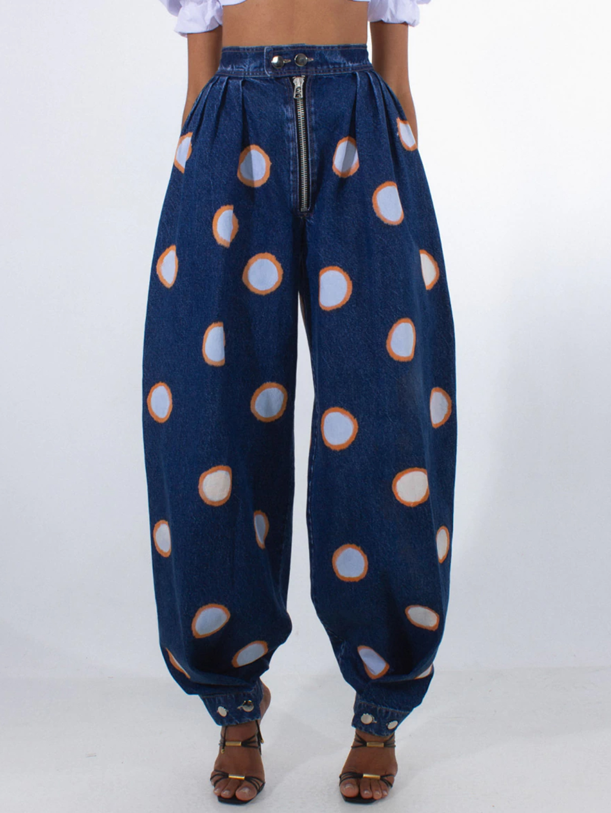 Polka Dots Zipper High Rise Baggy Denim Jeans