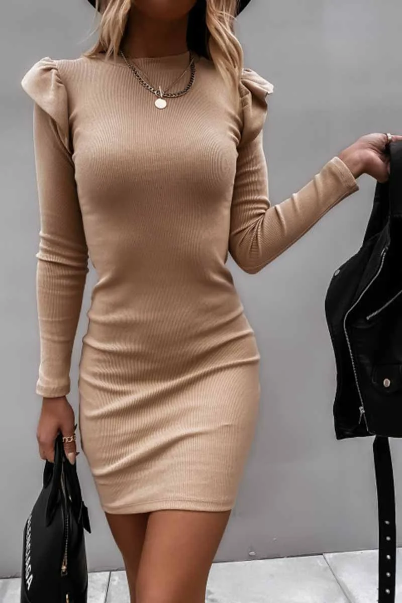Long Sleeve Knit Bag Hip Midi Dresses