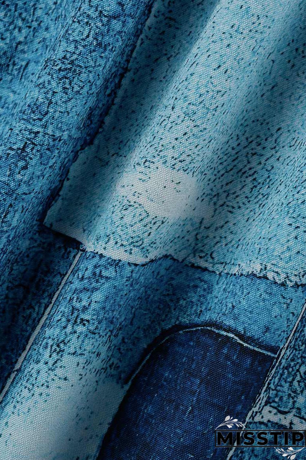 Blue Fashion Casual Print Patchwork Turndown Collar Shirt Dress