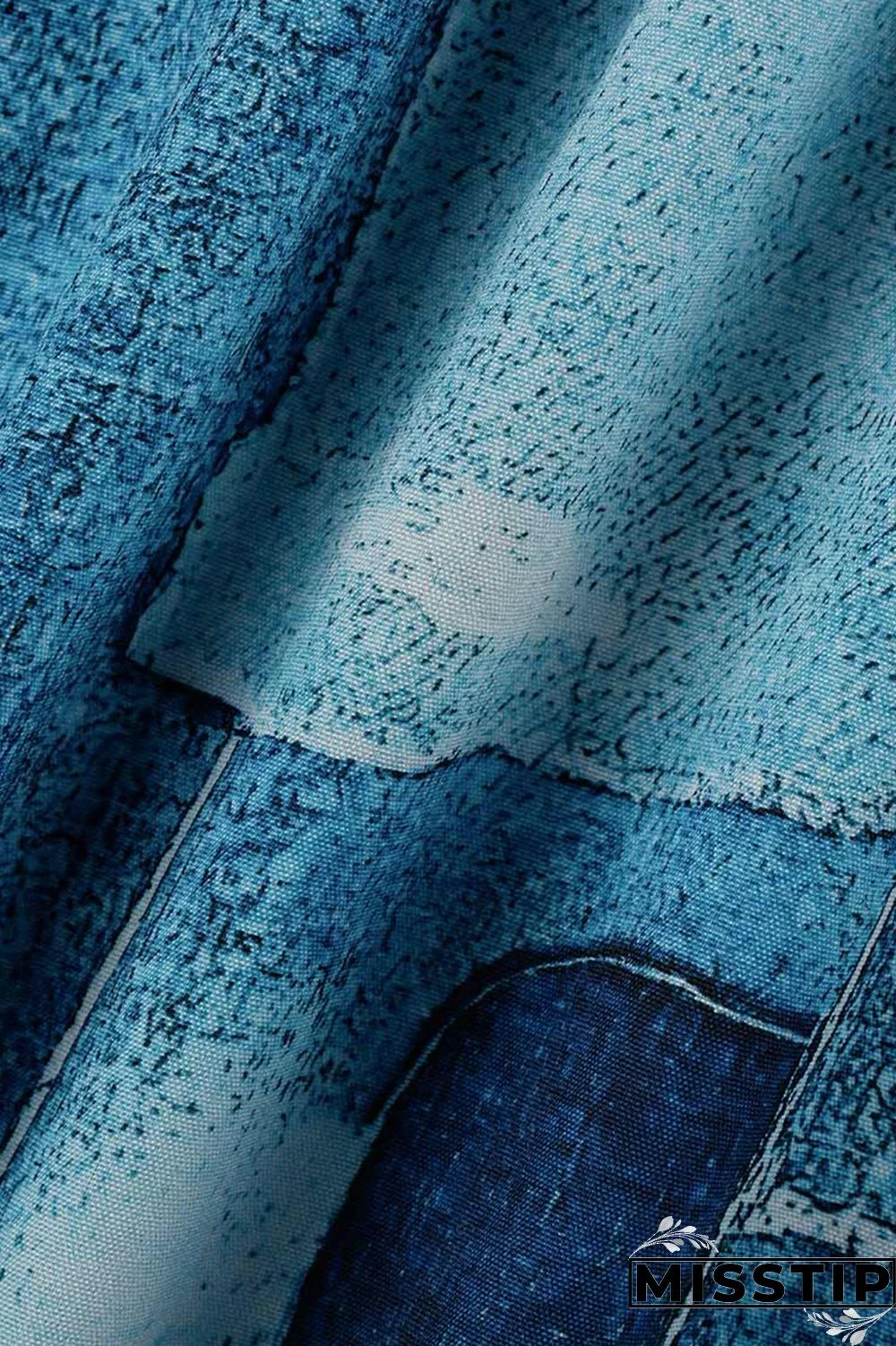 Blue Fashion Casual Print Patchwork Turndown Collar Shirt Dress