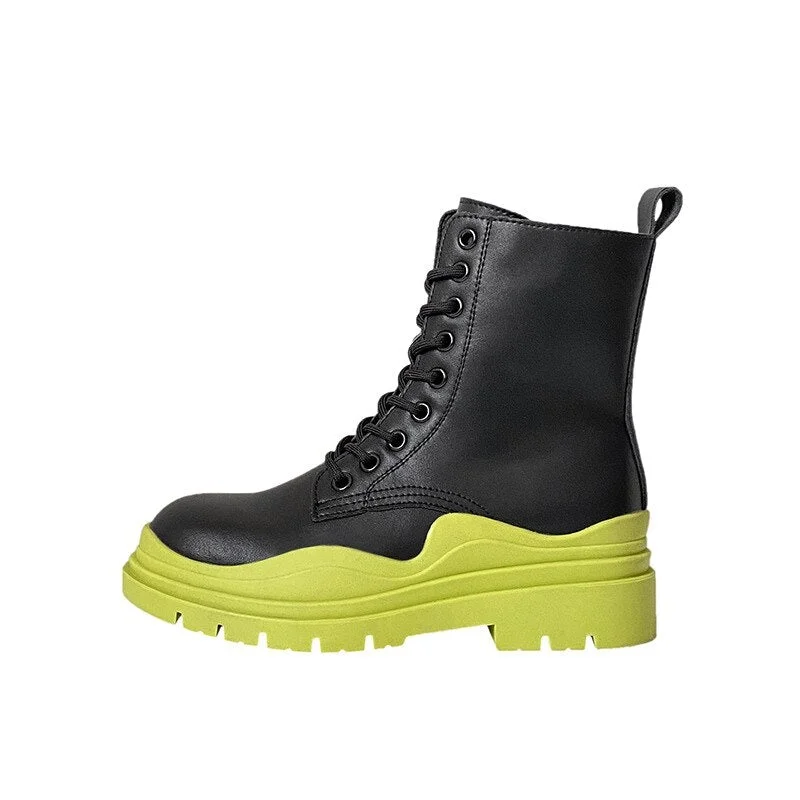 CXJYWMJL Women's Genuine Leather Martin Boots Fashion Autumn Platform Zipper Motorcycle Ankle Boots Ladies Thick Bottom Booties