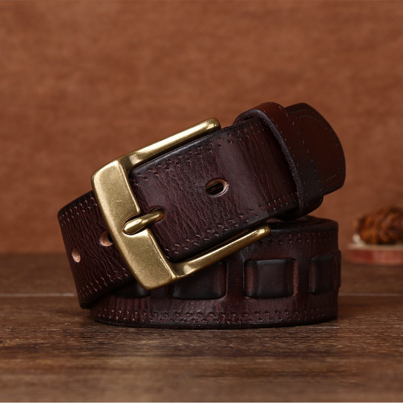 Men's Leather Belt Thickened Vintage Brass Pin Buckle Cowhide Belt DANRRIO.COM DANRRIO