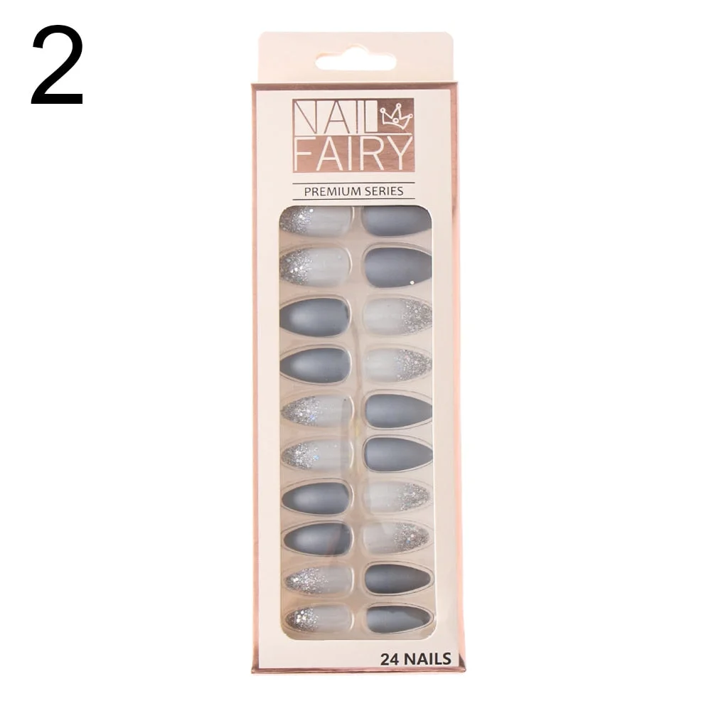 24/30Pcs/Set Reusable False Nail Tips Set Full Cover Shiny Matte Nail Tips With Designs Press On Nails Art Fake Extension Tips-Nail Inspo