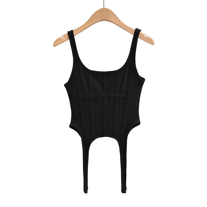 Brownm Brownm Fishbone Harness Hook Vest Female 2023 New Ins Design Sense Slim U Collar Short Top Tide