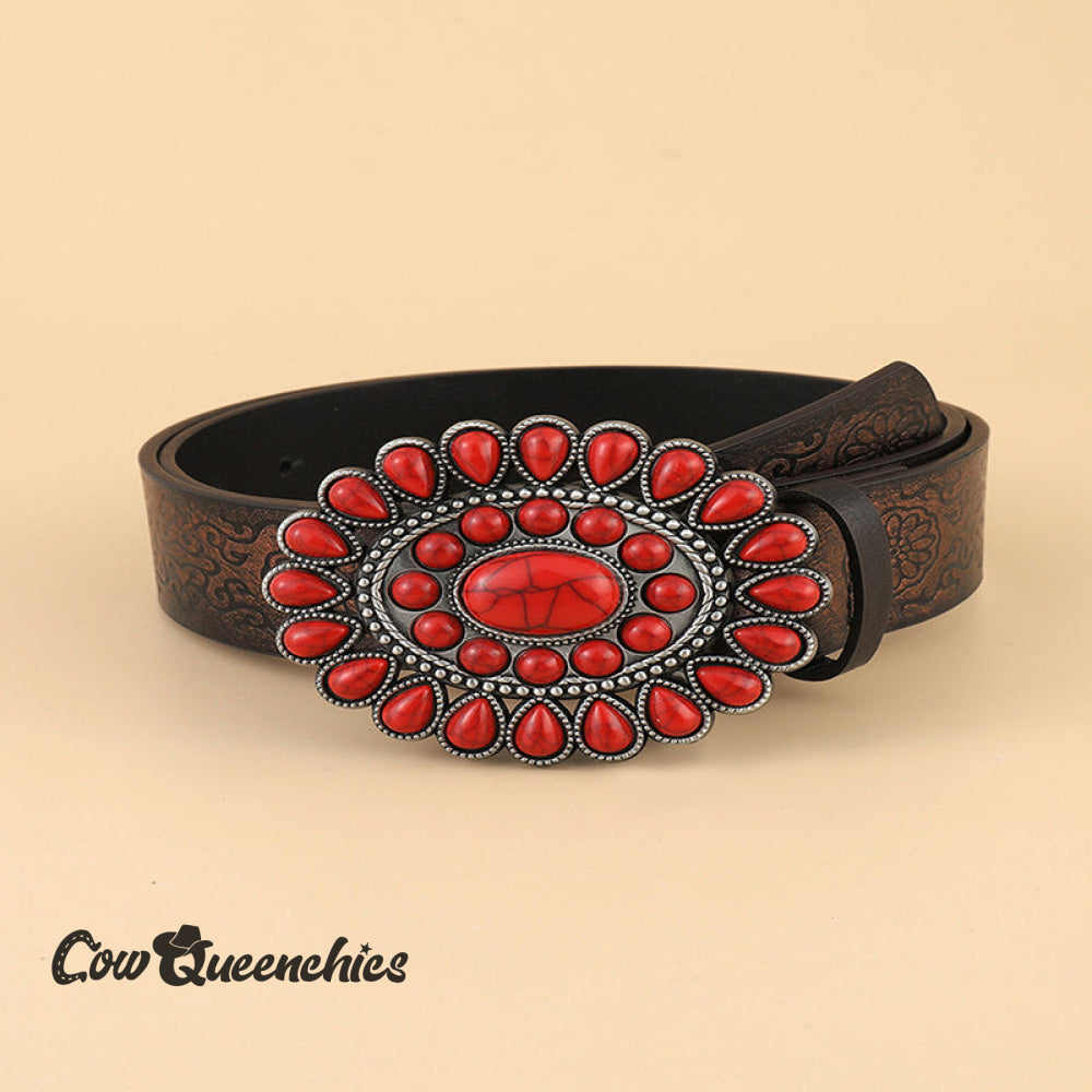 Ethnic Red Turquoise Belt Multicolor / One-Size