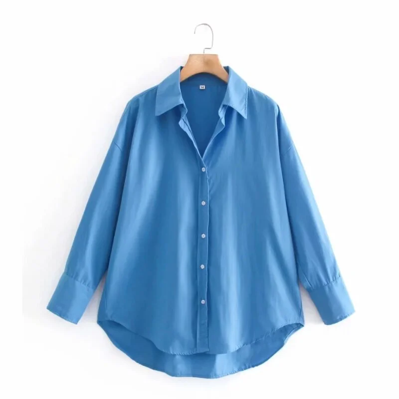 Summer Women Turndown Collar Yellow Loose Blouse Female Long Sleeve Shirt Casual Lady Tops Blusas S8868