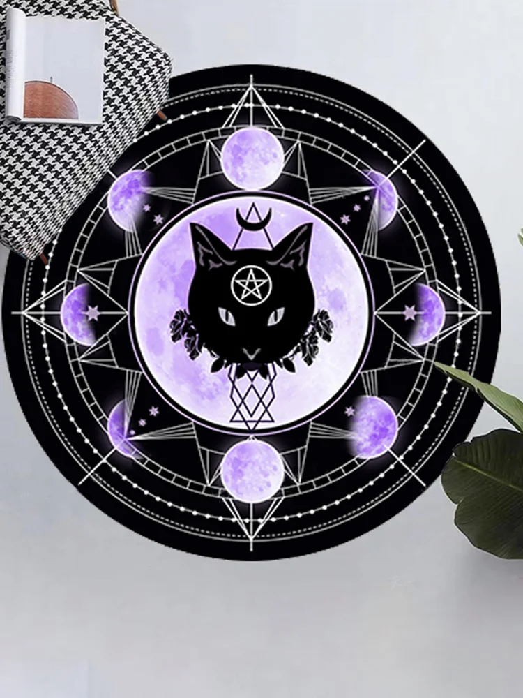 Black Cat Seires Printed Round Rug
