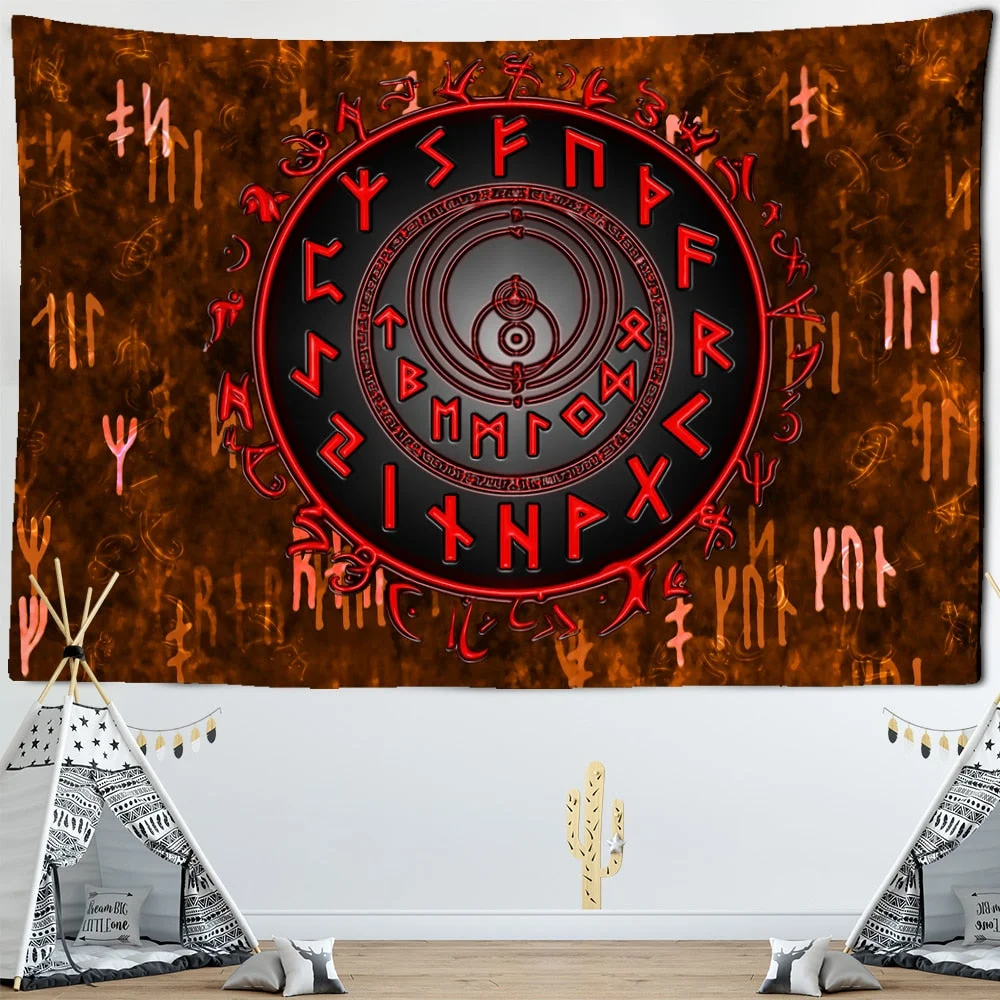 Vikings Tapestry wall Raven Mysterious Meditation Psychedelic Runes Art Wall Hanging Tapestries for Living Room Tarot Sun Moon