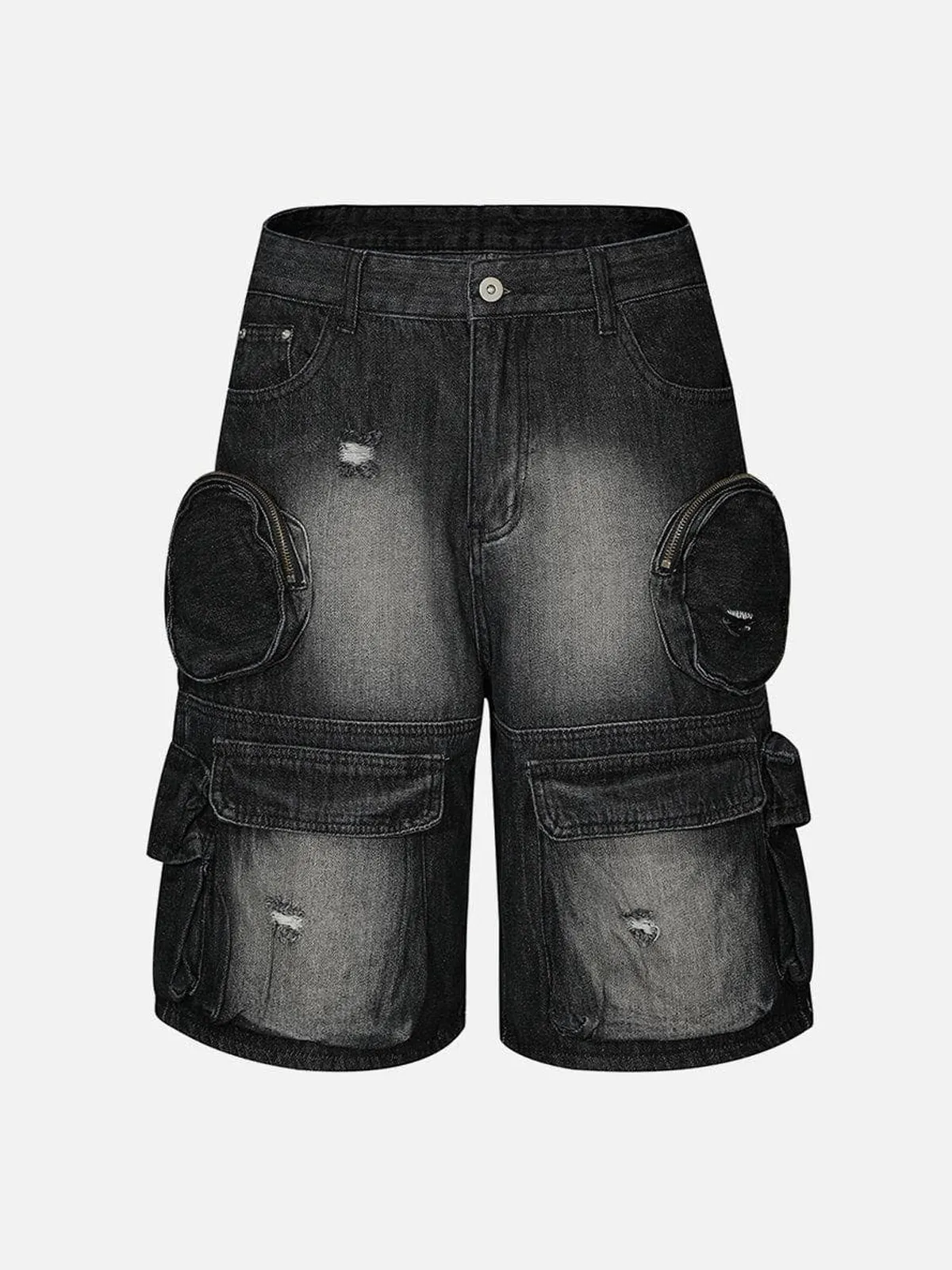 Black Act Chic 3D Multi Pocket Washed Cargo Jorts Front