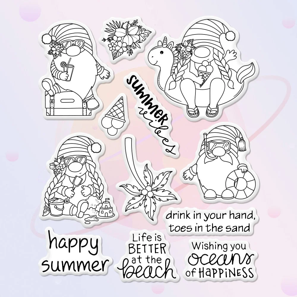 Summer series Cutting Dies Clear Stamp Palm Beach Swimming Gnome DIY Scrapbooking Embossed Stencil Decor Metal Dies Stamps