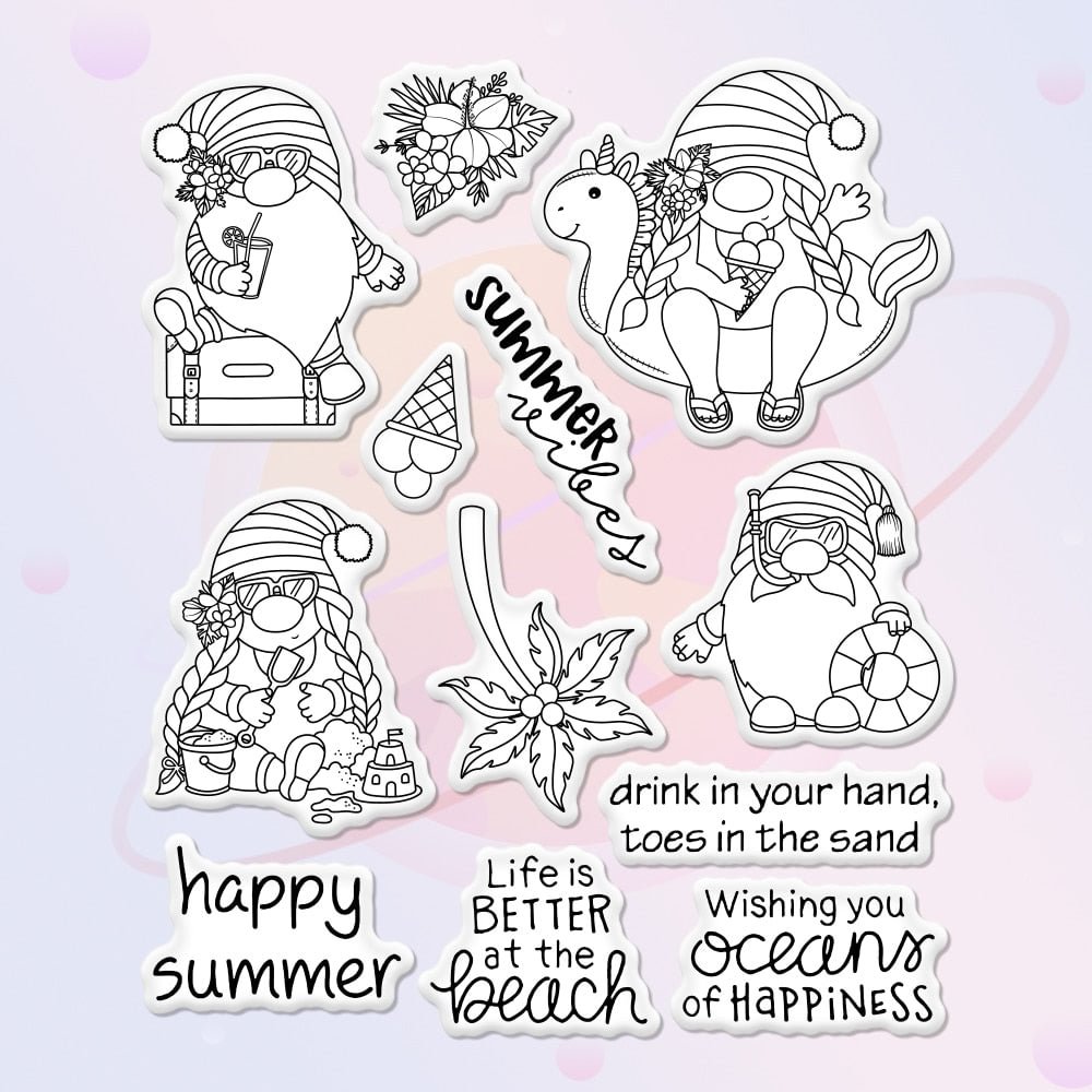 Summer series Cutting Dies Clear Stamp Palm Beach Swimming Gnome DIY Scrapbooking Embossed Stencil Decor Metal Dies Stamps