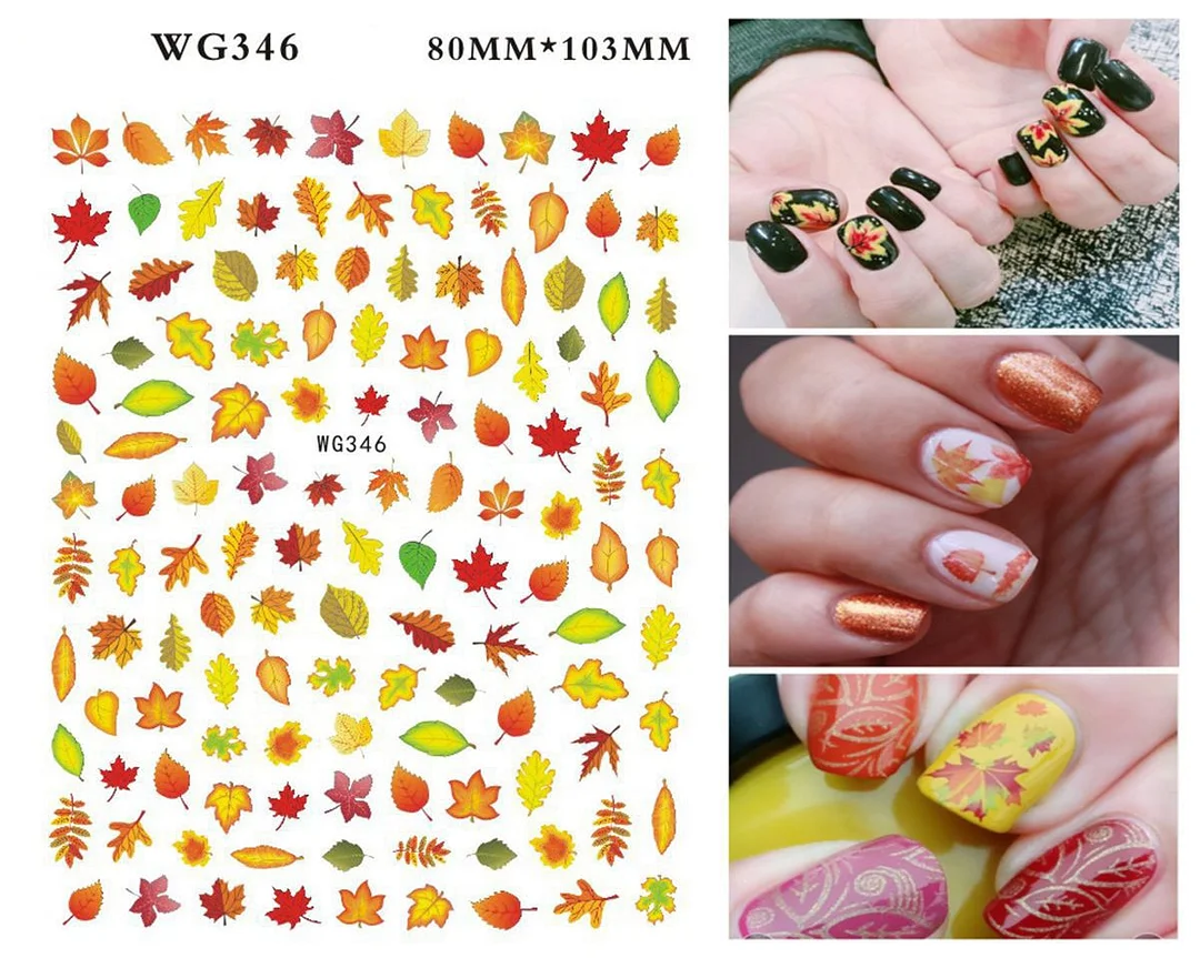 1PC Fall Leaf Flowers Line 3D Nail Sticker Mape Leaves Waves Pattern Decals Slider DIY Nail Art Decoration Wraps For Manicures-Nail Inspo
