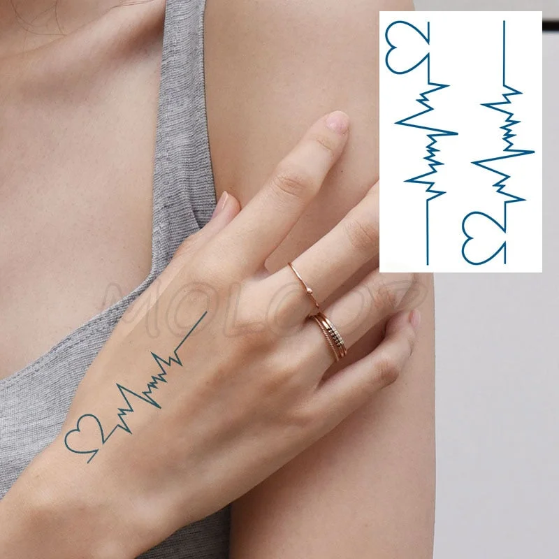 Water Transfer Tattoo Heart-shaped Lifeline Tattoo Body Art Waterproof Temporary Fake Flash Tattoo for Man Woman Kid 10.5*6cm