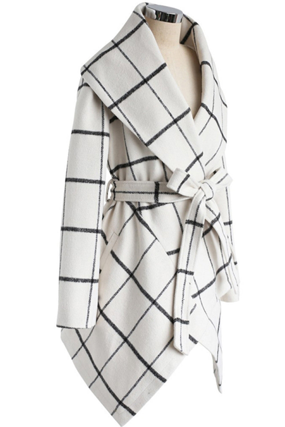 Belted Plaid Tweed Long Coat