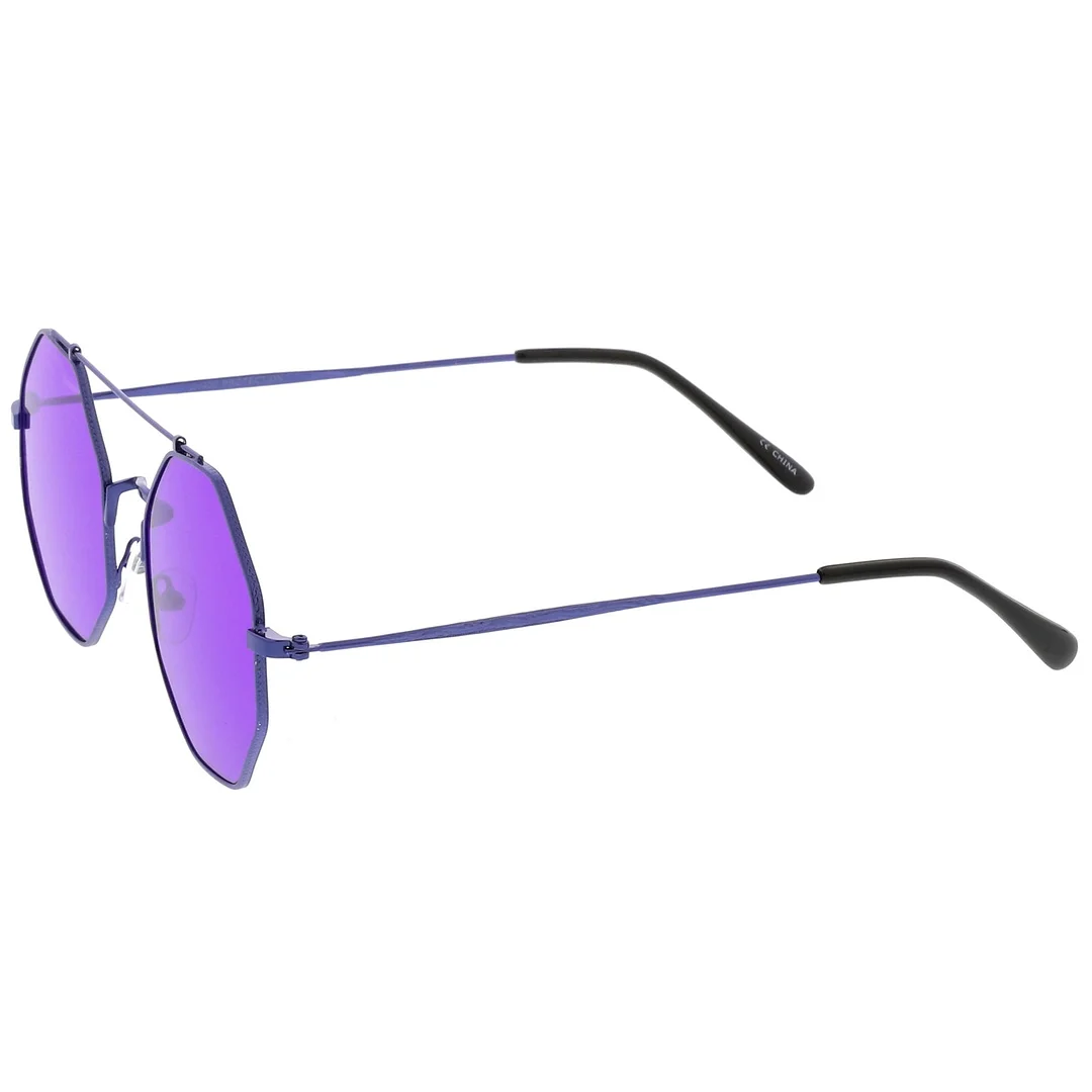 Modern Octagon glasses With Crossbar Colored Flat Lens And Ultra Slim Arms 52mm