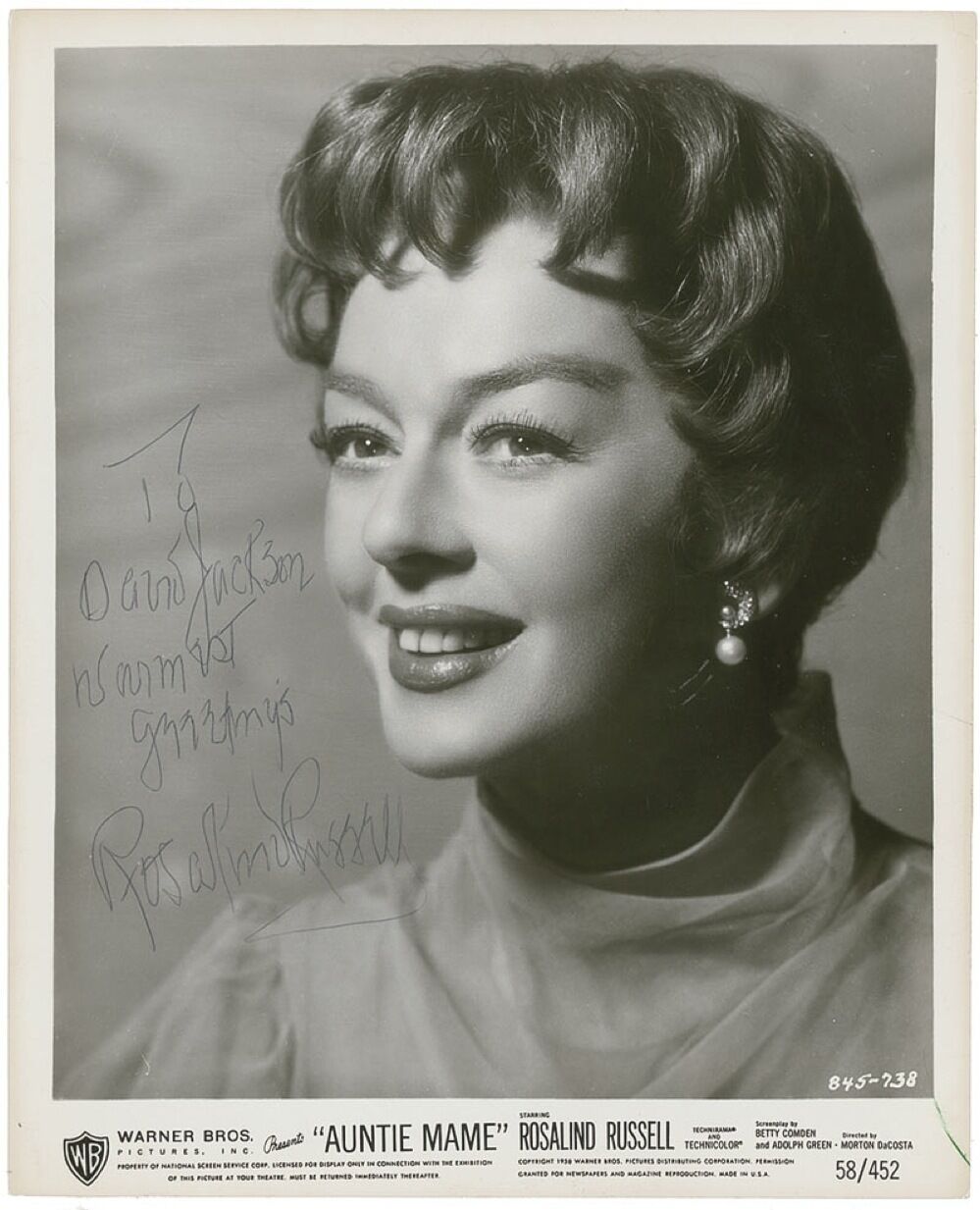 ROSALIND RUSSELL Signed Photo Poster paintinggraph - Film Star Actress 10x8 - preprint