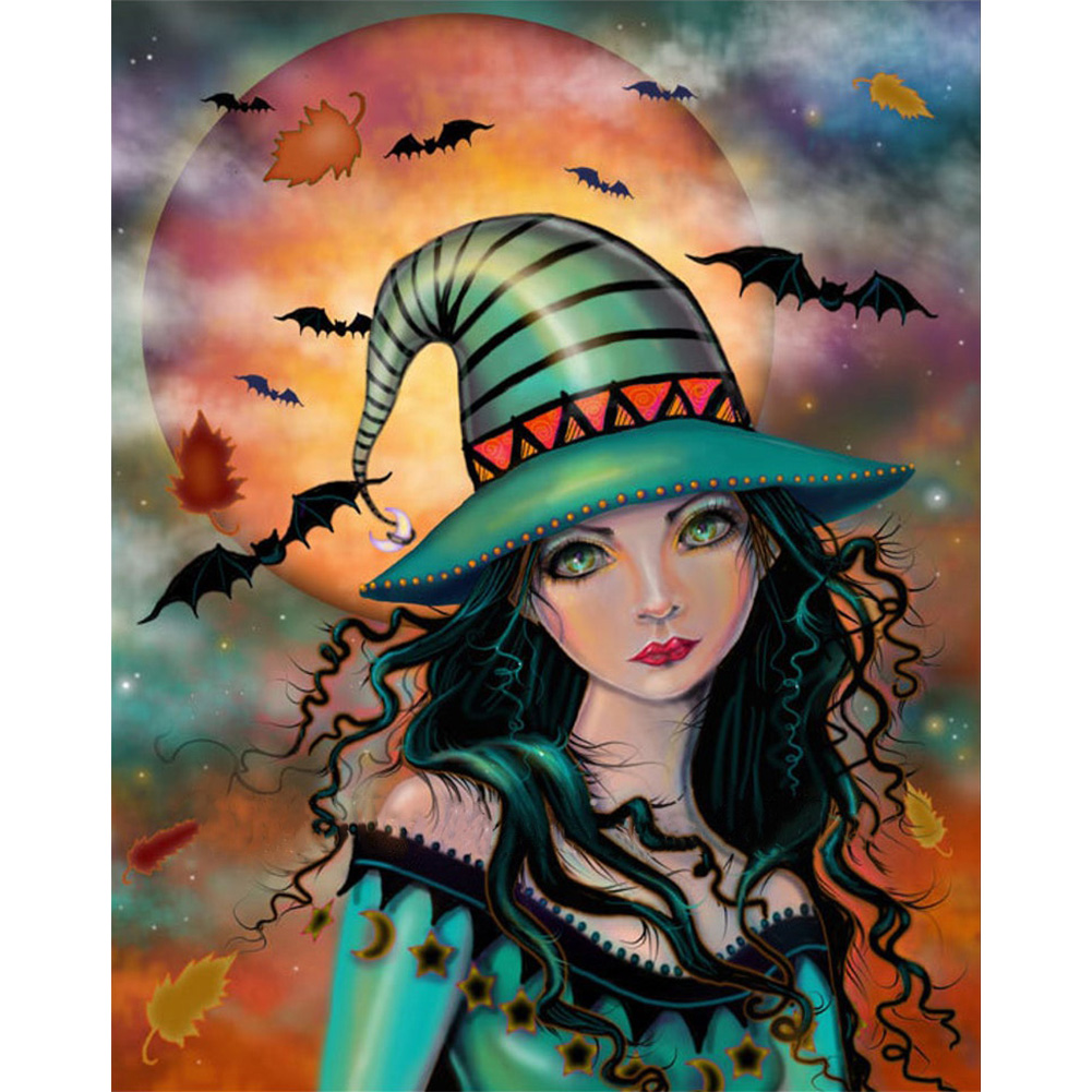 

30*40CM - Round Drill Diamond Painting - Witch Under the Moon, 501 Original