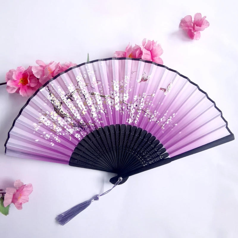 3 Pieces Ancient Style Folding Fan Female Classical Tassel Silk Fan Chinese Style Small Fan Portable Dance Craft National Fashion Fan Student Fan