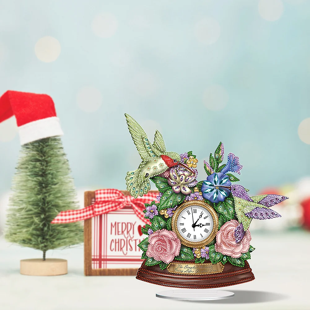 DIY Flower Hummingbird Special Shape Acrylic Diamond Painting Clock Art Craft