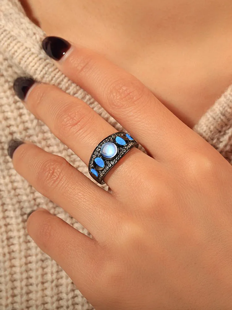 Moonstone Opal Star Gradient Diamond Ring