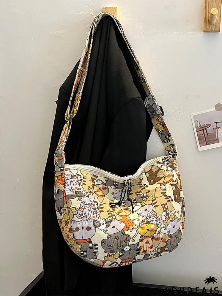 Cartoon Cat Graphic Bucket Bag