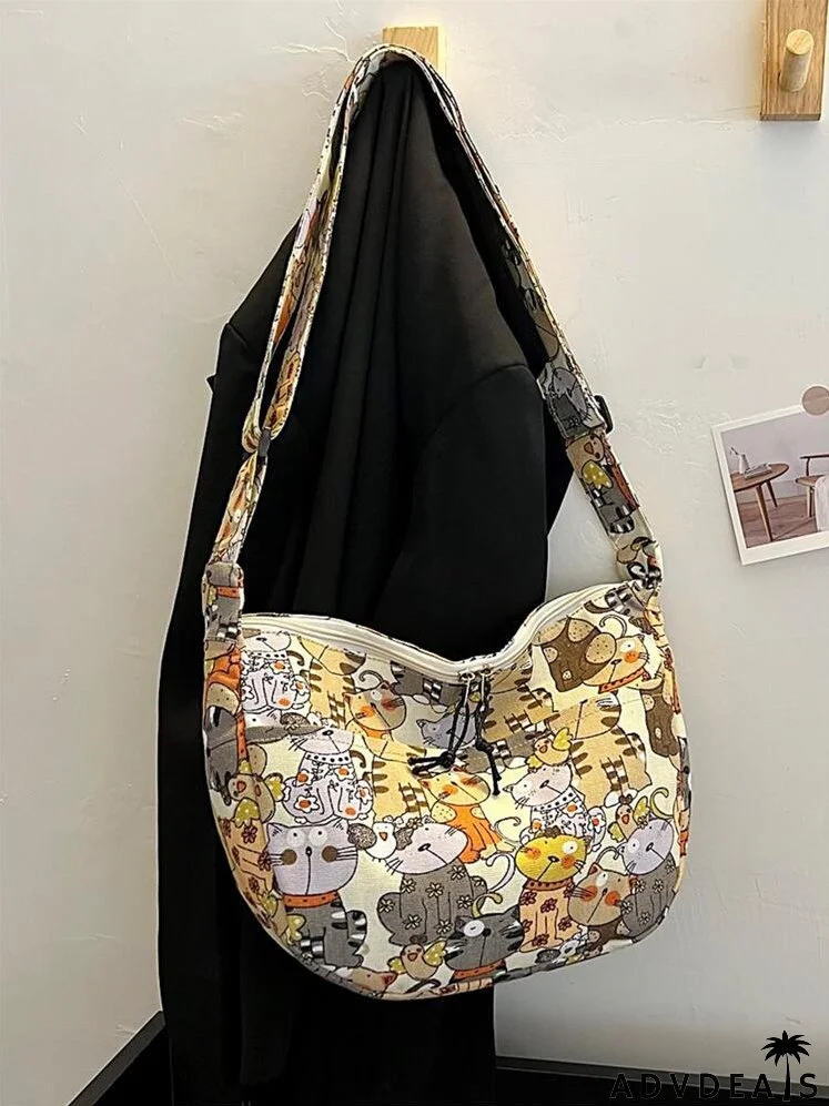Cartoon Cat Graphic Bucket Bag