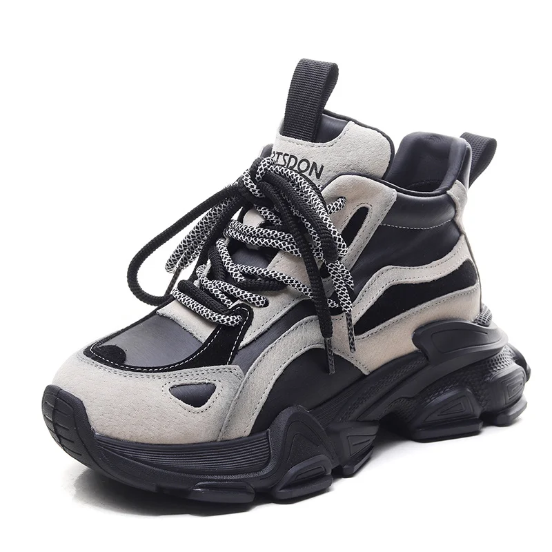 Yyvonne Layer Of Cowhone Cake Thick-Bottomed Old Dad Shoes Women In The Autumn Of The New Small Man To Increase The Casual Shoes Fashion