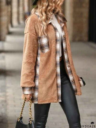 Plaid Contrast Dropped Shoulder Coat